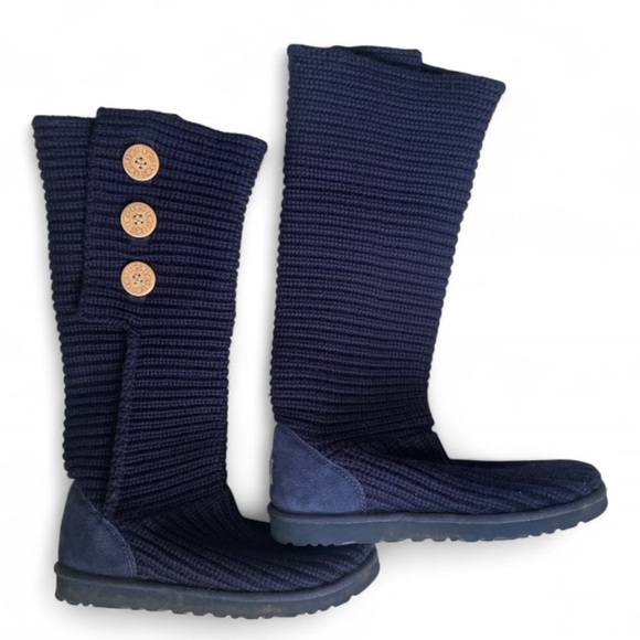 UGG Australia Navy Blue Classic Knit Convertible Boots Size 9 Tall or Fold over - Picture 1 of 7